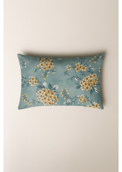 Mirna 2 Li Yeşil Desenli Pamuklu Kumaş Fermuarlı Yastık Kılıfı