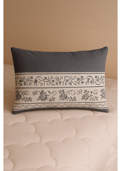 Veronika 2 Li Gri Desenli Pamuklu Kumaş Fermuarlı Yastık Kılıfı fiyatları
