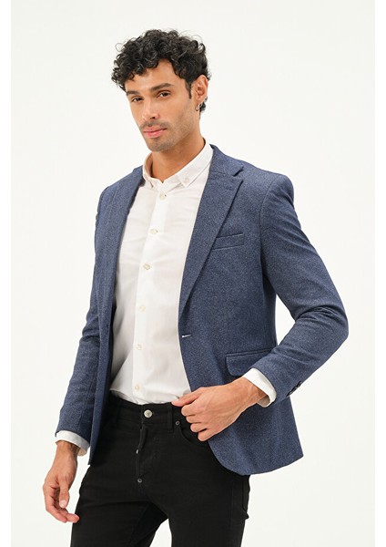 Erkek Slim Fit Blazer Ceket Mavi