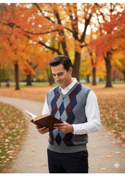 Erkek Kışlık Süveter Rahat Kesim Triko Dokuma V Yaka Klasik Baklava Desenli fiyatları