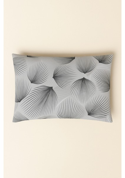 Indiba 2 Li Gri Desenli Pamuklu Kumaş Fermuarlı Yastık Kılıfı