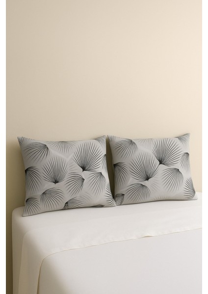 Indiba 2 Li Gri Desenli Pamuklu Kumaş Fermuarlı Yastık Kılıfı modelleri