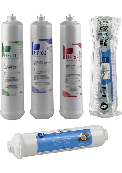 Kapalı Kasa Su Arıtma Cihazlarına Uyumlu Üstten Çift Çubuklu Inlıne 5'li Filtre Seti Lg Membranlı