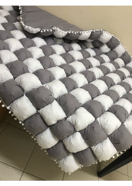 Gri-Beyaz 40 Yama Bebek Yorganı , Bebek Minderi