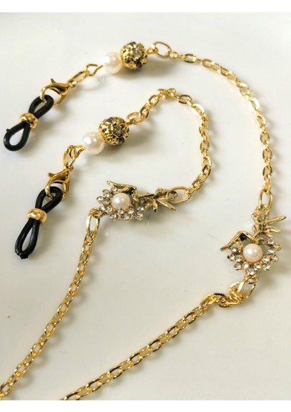 Gözlük Zinciri – Şans Perisi Figürlü, Inci ve Zirkon Taşlı, Altın Rengi fiyatları