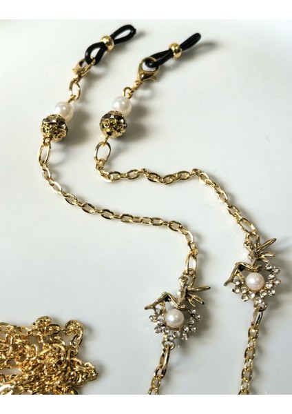 Gözlük Zinciri – Şans Perisi Figürlü, Inci ve Zirkon Taşlı, Altın Rengi modelleri