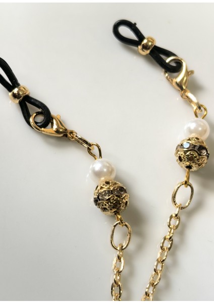 Gözlük Zinciri – Şans Perisi Figürlü, Inci ve Zirkon Taşlı, Altın Rengi fırsatları