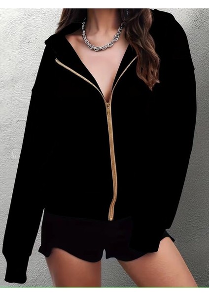 Kadın Uzun Kollu Kapşonlu Fermuarlı Önden Cep Detaylı Şardonlu Iki Iplik Ceket indirimleri