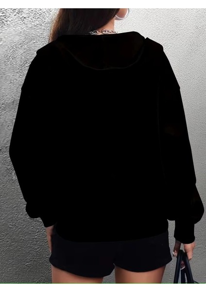 Kadın Uzun Kollu Kapşonlu Fermuarlı Önden Cep Detaylı Şardonlu Iki Iplik Ceket