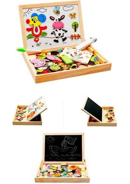 Mıknatıslı Çift Taraflı Ahşap Yazı Tahtası Seti