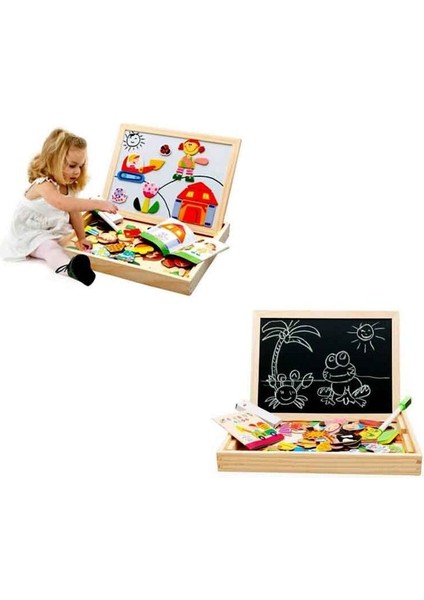 Mıknatıslı Çift Taraflı Ahşap Yazı Tahtası Seti fiyatları