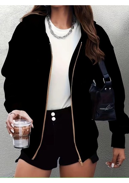 Cottonlab Kadın Uzun Kollu Kapşonlu Fermuarlı Önden Cep Detaylı Şardonlu Iki Iplik Ceket modelleri