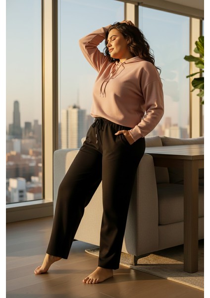 Düz Paça Büyük Beden Eşofman Altı Siyah 2016