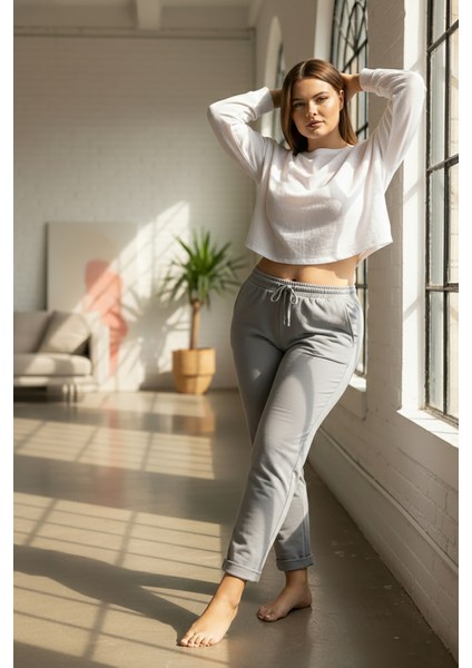 Duble Paça Büyük Beden Eşofman Altı Gri 2020