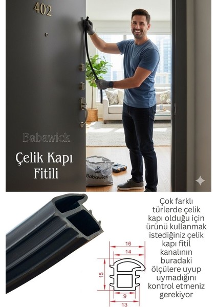 Çelik Kapı Fitili 6 Metre Siyah Renk. Ses, Toz ve Isı Yalıtımı Sağlar. Kapı Contası, Çelik Kapı Lastiği