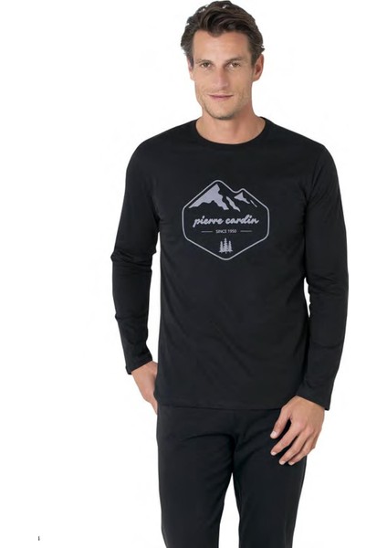 Erkek %100 Pamuk Pijama Takım, Bisiklet Yakalı, Uzunkol Pijama Takım