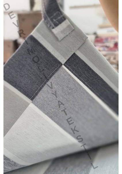 Lüks 1.Sınıf Eleganse Antrasit-Gri Çizgili Halkalı Balkon Perdesi