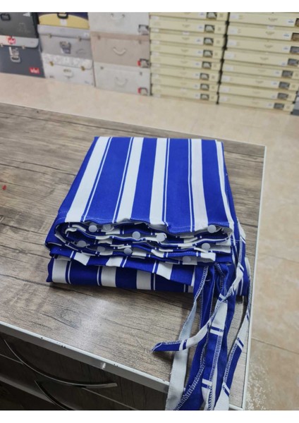 Lüks Eleganse Mavi Beyaz Çizgili Ekstraforlu Özel Dikim Lüks Branda Balkon Perdesi fırsatları