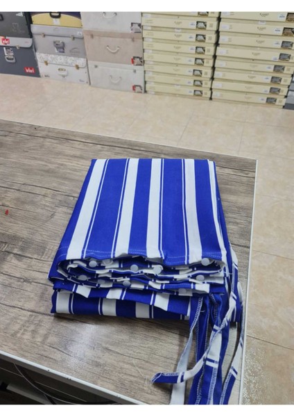 Lüks Eleganse Mavi Beyaz Çizgili Ekstraforlu Özel Dikim Lüks Branda Balkon Perdesi indirimleri