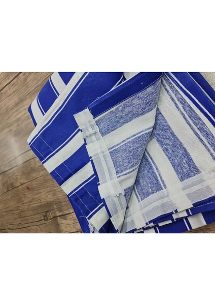 Lüks Eleganse Mavi Beyaz Çizgili Ekstraforlu Özel Dikim Lüks Branda Balkon Perdesi