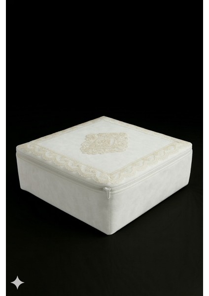 Nergis Kadife Dantelli Güpürlü Orta Boy Hurç (40X40X20 Cm) Çeyizlik Nişan Düğün Gelin Bohçası