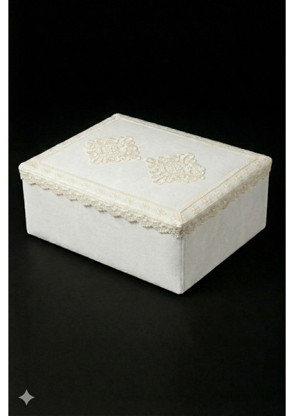 Nergis Kadife Dantelli Güpürlü Büyük Boy HURÇ(60X40X20 Cm) Çeyizlik Nişan Düğün Gelin Bohçası