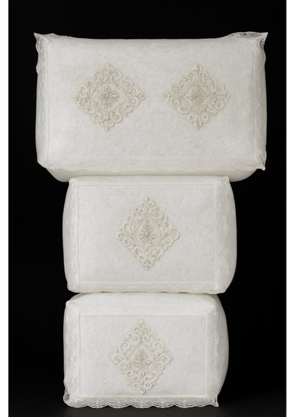 Nergis Kadife 3'lü (60X40/40X40/30X35) Dantelli Hurç Seti Çeyizlik Nişan Düğün Gelin Damat Bohçası