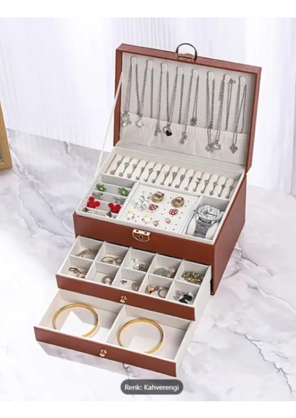 Şık Çok Katmanlı Takı Saklama Kutusu, Kolye, Küpe, Yüzük ve Saat Organizer