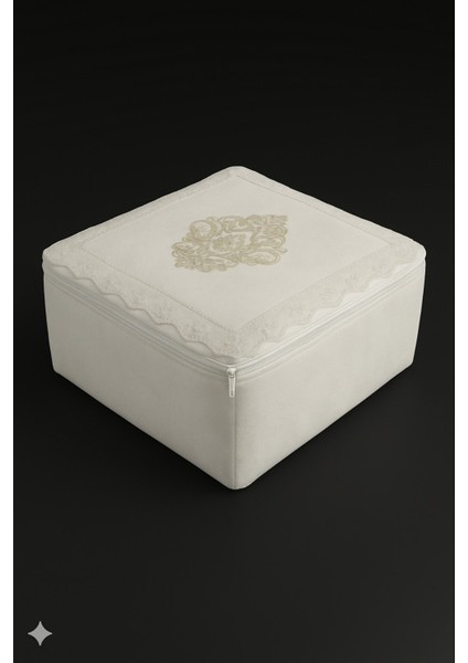 Nergis Kadife Dantelli Güpürlü Küçük Boy Hurç (30X35X15 Cm) Çeyizlik Nişan Düğün Gelin Bohçası