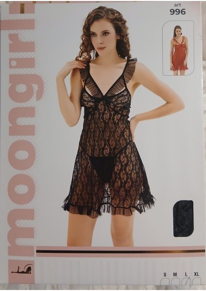 Siyah Askılı Fantezi Gecelik, Tanga Hediyelidir