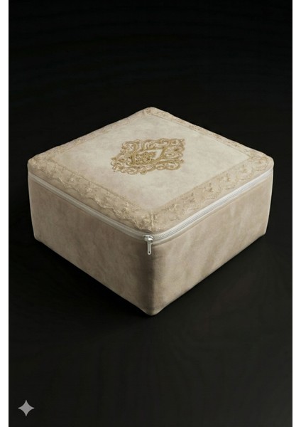 Nergis Kadife Dantelli Güpürlü Küçük Boy Hurç (30X35X15 Cm) Çeyizlik Nişan Düğün Gelin Bohçası