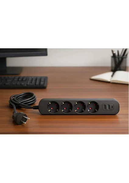 WINNBOSS Termal Akım Korumalı Usb Ve Type C 2.1a Şarj Çıkışlı 10a 2500w 4'lü Uzatma Grup Priz Siyah fiyatları