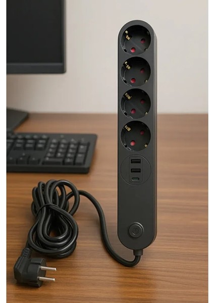 WINNBOSS Termal Akım Korumalı Usb Ve Type C 2.1a Şarj Çıkışlı 10a 2500w 4'lü Uzatma Grup Priz Siyah modelleri