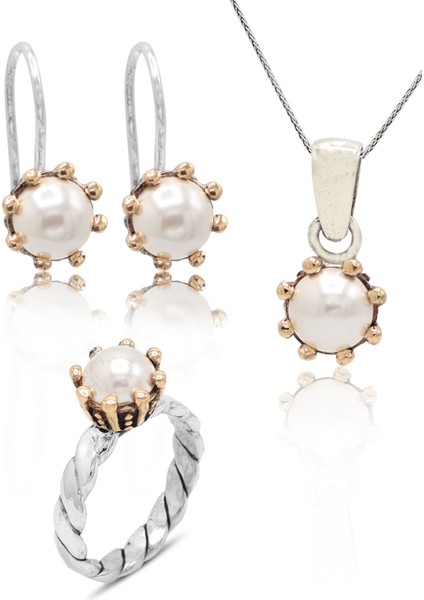 Inci Taşlı Kase Tasarım El Işi Otantik Gümüş Üçlü Set 201024832