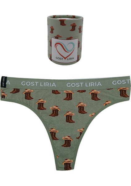 -Covboy Desenli Kadın String Külot