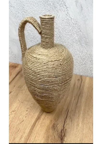 Bej Renkli Halat Kaplı Vazo