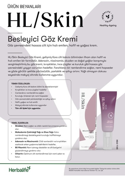 Hl/skin Besleyici Göz Kremi - Adenosin & Niasinamid ile Nemlendirici & Anti-Aging Bakım 15 ml fırsatları