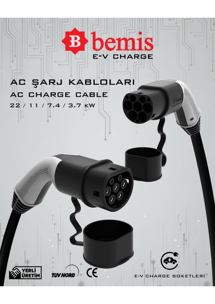 Elektrikli Araç Şarj Kablosu 5 Metre - 22 Kw - Çanta Hediye modelleri
