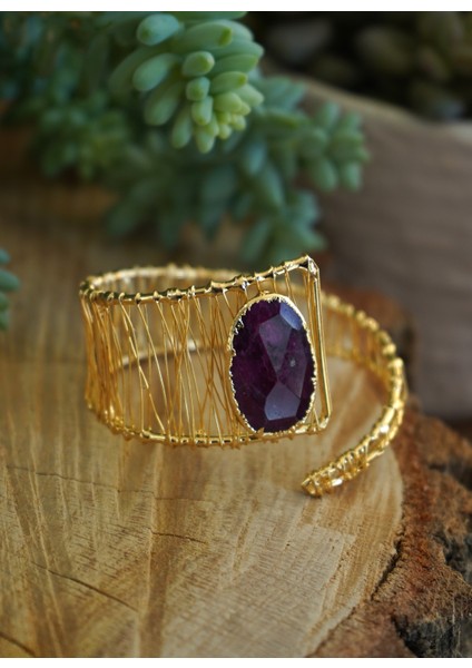 Doğal Taş Yakut Ayarlanabilir Hasır Bileklik