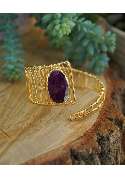 Doğal Taş Yakut Ayarlanabilir Hasır Bileklik modelleri