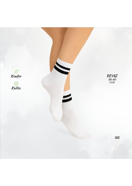 Premium Beyaz 3'lü Kadın Kolej Çorap Seti modelleri