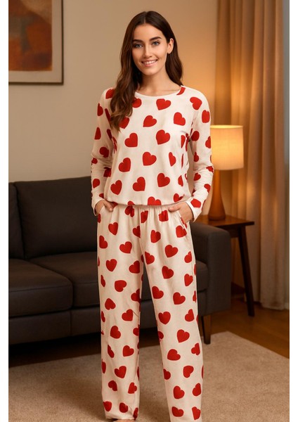 Kadın Yumuşak Dokulu Pijama Kalpli Süet Kadife Pamuklu modelleri