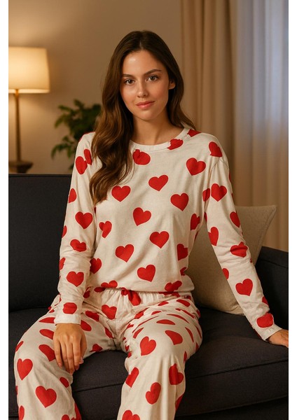 Kadın Yumuşak Dokulu Pijama Kalpli Süet Kadife Pamuklu fırsatları