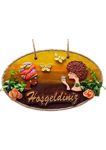 Keyifli Kadınlar El Yapımı Hoşgeldiniz Yazılı Kapı Süsü