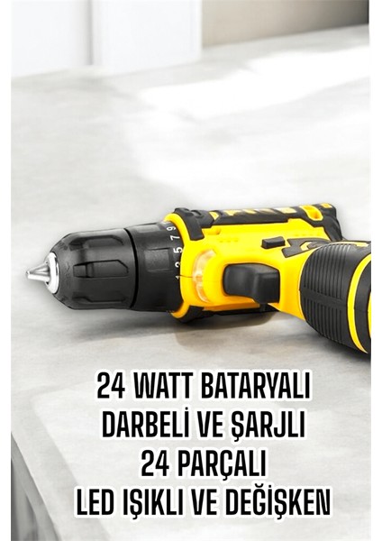 Çift Bataryalı Metal Dişli Darbeli Şarjlı Matkap Seti 24W Güç ve 24 Parça Aksesuar fırsatları
