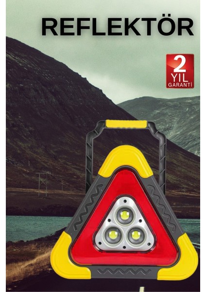 Işıklı Üçgen Reflektör LED Projektör Acil Durum Feneri Flaşör 500 Lümen