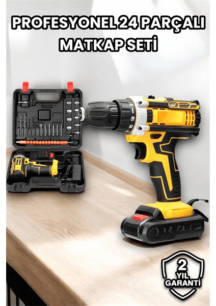 Metal Dişli 24W Akülü Matkap -Çift Bataryalı ve LED Çalışma Işığı ile Tam Set fiyatları