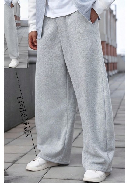 Büyük Beden Baggy Bol Tarz Lastikli&düz Paça Eşofman Altı Erkek / Kadın Gri-Siyah-Füme Şardonlu