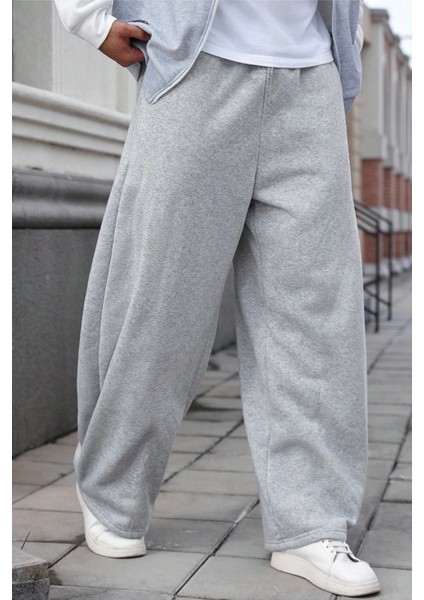 Büyük Beden Baggy Bol Tarz Lastikli&düz Paça Eşofman Altı Erkek / Kadın Gri-Siyah-Füme Şardonlu fiyatları