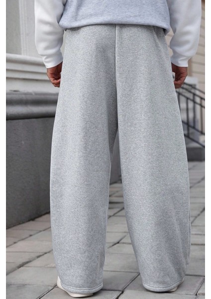 Büyük Beden Baggy Bol Tarz Lastikli&düz Paça Eşofman Altı Erkek / Kadın Gri-Siyah-Füme Şardonlu fırsatları